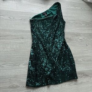 Aqua Green Sequin One-Shoulder Mini Dress